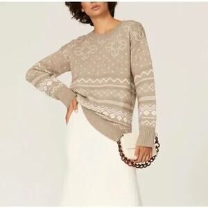 Thakoon Fair Isle Intarsia Crewneck Pullover Tunic Sweater Tan Beige XL